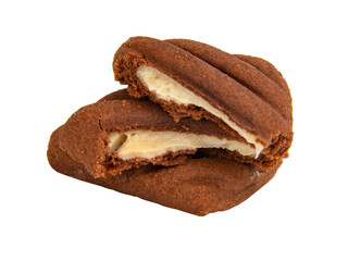 Chocolate cookie with cream filling isolated on the white background