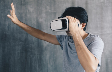 Young Male Wearing Vr Glasses 