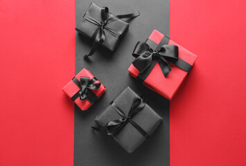 Gift boxes on color background