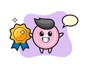 onion rings mascot illustration holding a golden badge