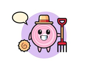 Mascot character of onion rings as a farmer