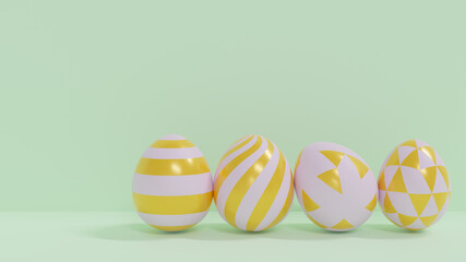 3D illustration rendering. Easter eggs is a simple patterns and luxury color with the white and gold. Holiday background.