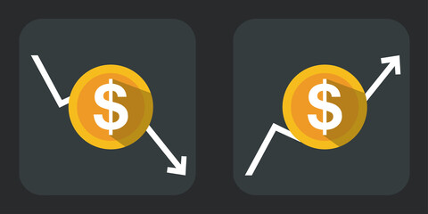 Increase of profit. Money and growth up arrow. Success in business. Dollar symbol in circle.