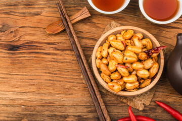 A dish of spicy peanuts