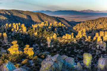 Interesting column rock formation made of volcanic rock, view from Massai Point, Chiricahua National Monument, Arizona