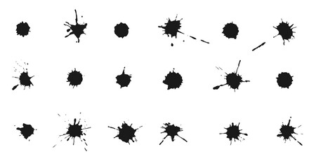 Vector Ink blots and splashes. Collection of handdrawn blobs, drops and spatters
