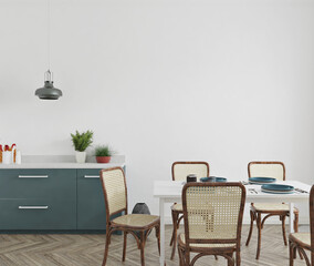 modern kitchen and dinning room with wall mockup