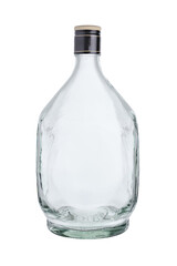 Empty glass bottle, sealed with a metal stopper. Isolated on a white background.