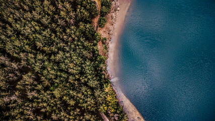 Areal drone view on a lake