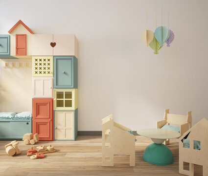 Wall Mockup In Cute And Simple Kids Playroom