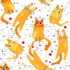 seamless vector pattern with ginger kittens isolated on white background, cats with different emotions for the holiday Cat Day