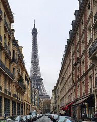 Paris street with view of the Eiffel Tower