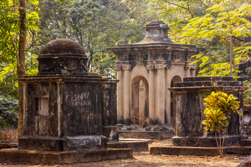 British era tombs at the Park Street cemetary grounds in the city of Kolkata.
