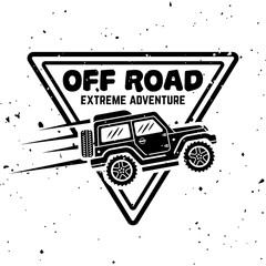 Off-road car vector monochrome vintage emblem, label, badge or logo isolated on white background © Flat_Enot