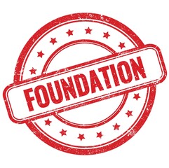 FOUNDATION text on red grungy round rubber stamp.