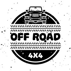 Off-road and extreme adventure vector monochrome vintage emblem isolated on white background