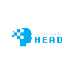 Digital logo tech minimalism blue sign head human vector