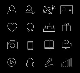 set of icons on a black background. Leisure icons. Vector illustration.