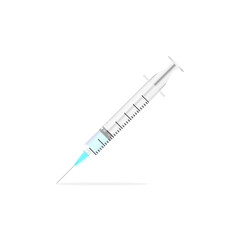 Icon, plastic medical syringe with a needle, vaccination concept, injection. Isolated vector illustrations.