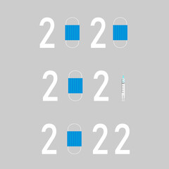 year of quarantine and year of vaccine. 2020-2022 years. Vector illustration.
