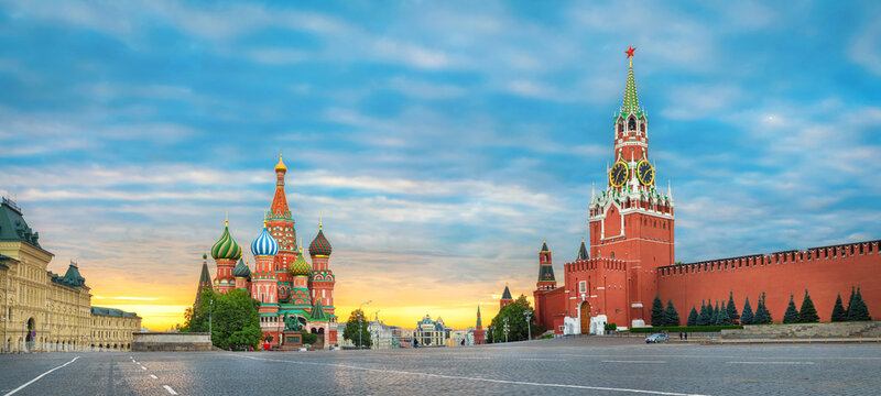 Moscow, Russia. Sunrise over Red Square and Saint Basil Cathedral