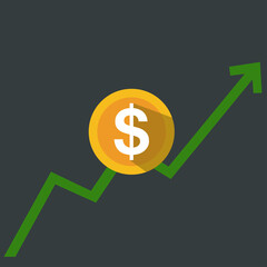 Financial success concept. Vector investment graph. Dollar symbol in circle. Money illustration