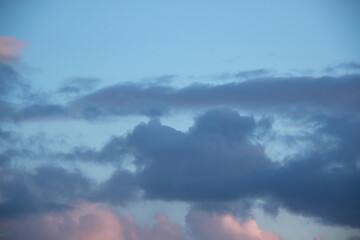 blue hour sky, late evening sky with cumulus clouds
