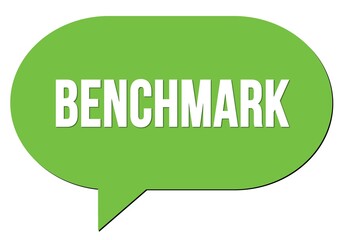 BENCHMARK text written in a green speech bubble