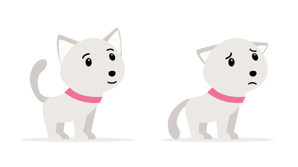 A small cat with a good and a bad mood. Pet. Vector illustration. Flat style