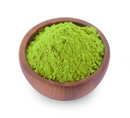 powdered matcha green tea isolated on white background