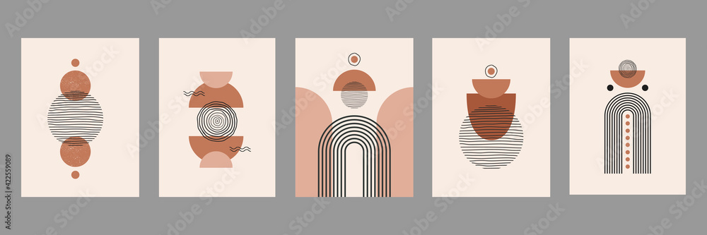 Poster modern abstract set aesthetic backgrounds with geometric balance shapes and lines. wall decor in boh