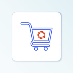 Line Refresh shopping cart icon isolated on white background. Online buying concept. Delivery service sign. Update supermarket basket symbol. Colorful outline concept. Vector