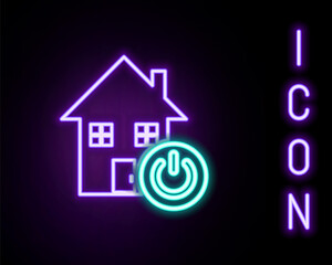 Glowing neon line Smart home icon isolated on black background. Remote control. Colorful outline concept. Vector