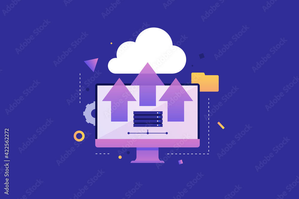 Aufkleber computer monitor and personal data cloud storage, vector illustration. cloud technology system. savi