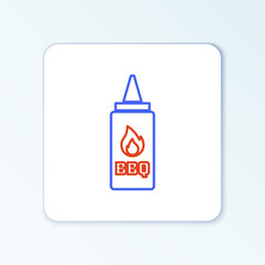 Line Ketchup bottle icon isolated on white background. Fire flame icon. Barbecue and BBQ grill symbol. Colorful outline concept. Vector