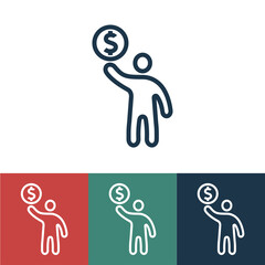 Linear vector icon with man holds money
