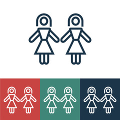 Linear vector icon with two girls