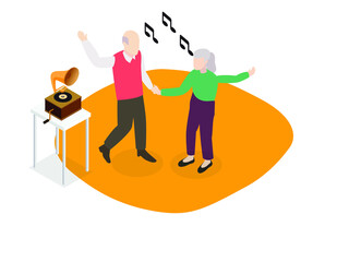 Elderly couple dancing isometric 3d vector concept for banner, website, illustration, landing page, flyer, etc.