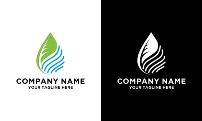 water fall nature green water leaf logo design
