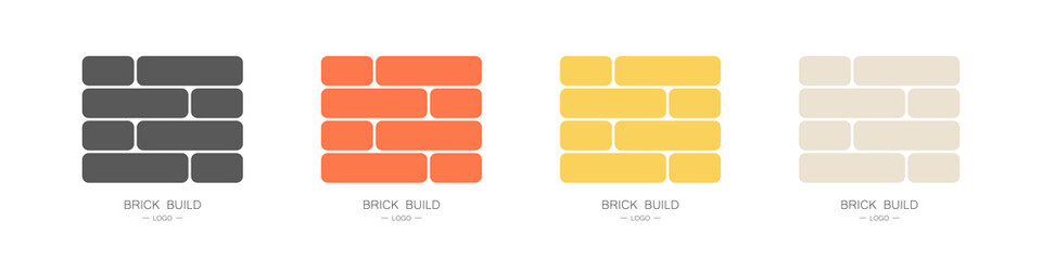 Set of logos bricks of different colors. Building materials concept. Vector illustration in flat style
