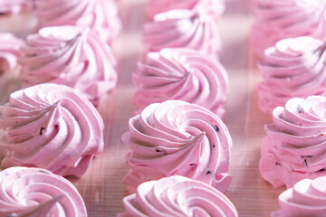Homemade tender cherry marshmallows. Homemade sweets. Natural marshmallows. Selective focus