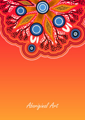 Poster background with aboriginal wattle leaves art