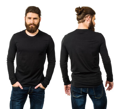 Bearded Man With Blank Black Long Sleeve