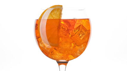 Aperol Spritz Cocktail with ice isolated on white background. glass of Summer orange cocktail