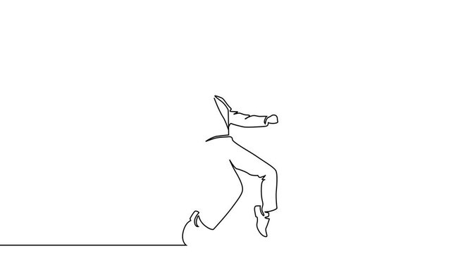 Continuous one animated single line dancer breakdance move. The concept of dances of street subculture. A modern street dance, dancer, young, street, urban, break, hip-hop, dancing. Animation 4K.