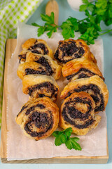 Meat rolls with blood sausage boudin with parsley