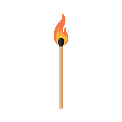 Burning match isolated on white background. Vector illustration