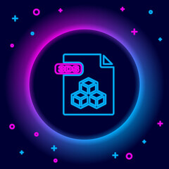 Glowing neon line 3DS file document. Download 3ds button icon isolated on black background. 3DS file symbol. Colorful outline concept. Vector