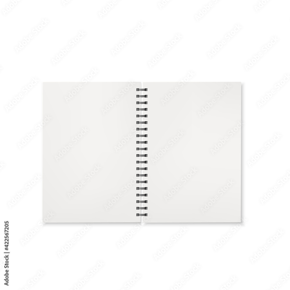Poster notebook open view. template of office notepad with white pages. vector illustration