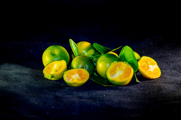 fruits on black background